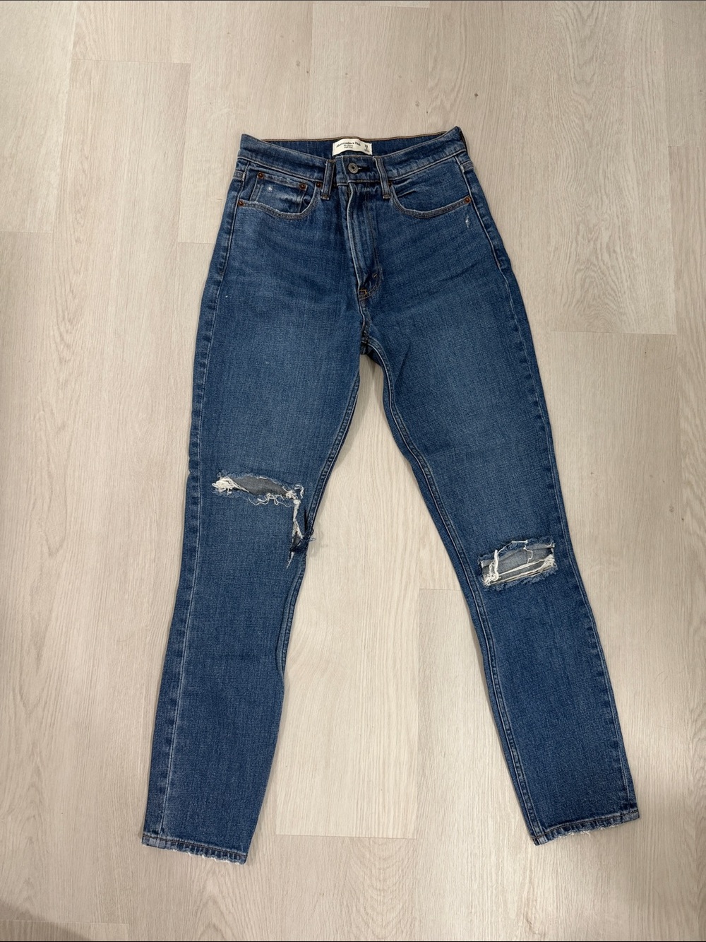 Abercrombie & Fitch Dark Blue High-Rise Distressed Jeans